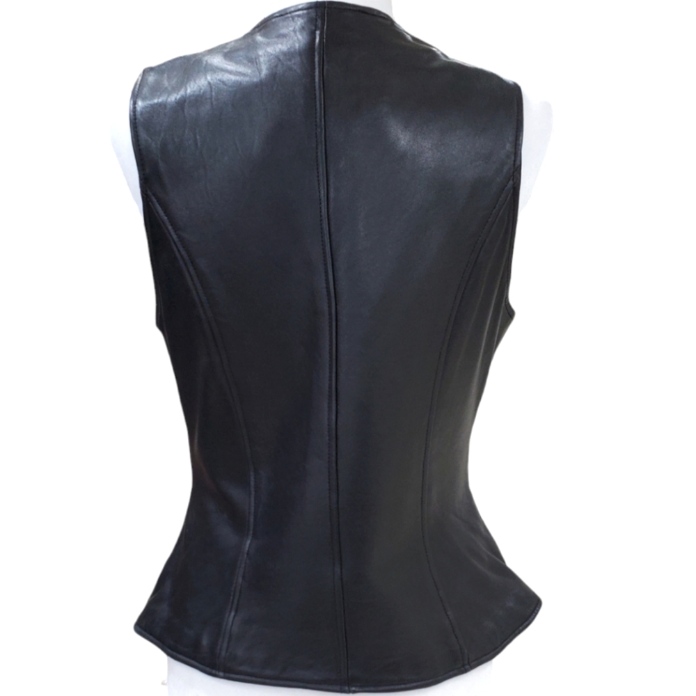 Siena Studio leather vest women's size medium black gold zippers lined pockets - Picture 2 of 9